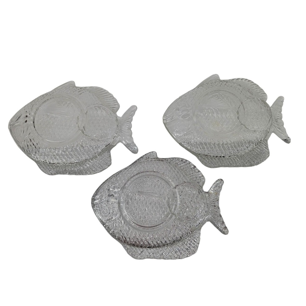Set Of‎ 3 Clear Glass Fish-Shaped Plates